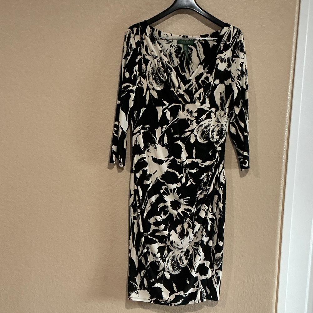 Ralph Lauren Black and Cream Floral Midi Dress